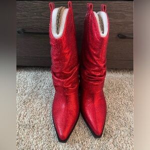 Jessica Simpson Red Sequin Heeled Boots